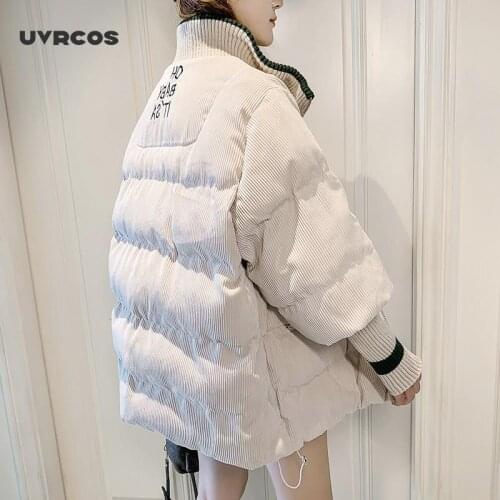 UVRCOS Winter Jacket Snow Coat Female Turtled Collar Corduroy Oversize Women Thick Jacket Overcoat Longsleeve Warm Parkas Outwe
