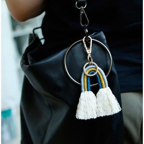 1pcs 6Colors Weaving Rainbow Key Chains Keychain Holder Boho Handmade Keyring Macrame Bag Charm Car Hanging Jewelry Gifts