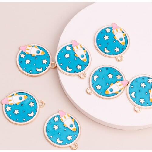 10pcs Zinc Alloy Moon Stars Rocket Enamel Beads for DIY Charms Necklaces Crafting Drop Earrings Pendants Jewelry Accessories