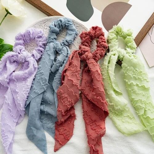 2021 Sweet Solid ColorWomen Hair Scrunchie Bows Ponytail Holder Hairband Bowknot Women Hair Ribbons Hair Ties Accessories