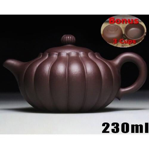 230ml Pumpkin Pot Cup Set [Bonus 3 Cups] Chinese Ceramic Teapot Kung Fu Tea Set Famous Handmade Pots With Gift Box High Quality