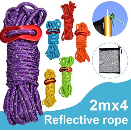 4pcs Multiuse Colorful Tent Hang Lanyard Tent Rope Cord 400cmTent Cord Tensioner Set Reflective Rope Adjust Camping Canopy