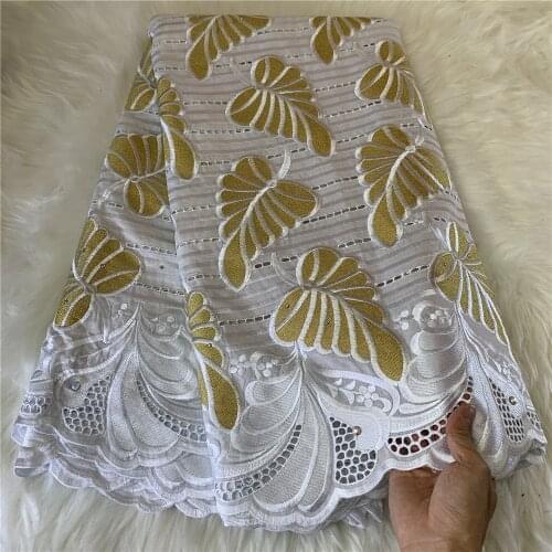 5Yards White Gold Swiss Voile Lace in Switzerland African Lace Fabric Embroidery 100% Cotton Swiss Lace Fabric For Dress Wedding