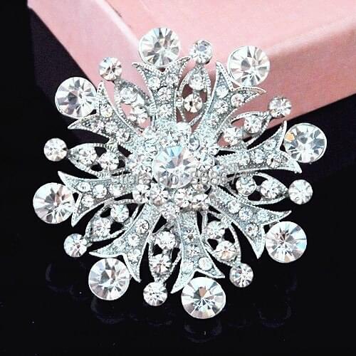 DHL FREE SHIPPING VINTAGE SILVER FLOWER CRYSTAL BROOCH FOR WEDDING