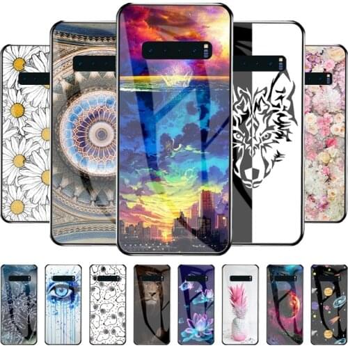 Tempered Glass Case for Samsung S9 Plus Painted Case for Samsung S9 S8 Plus S10 Plus 10e Starry Cat Case Shockproof Covers
