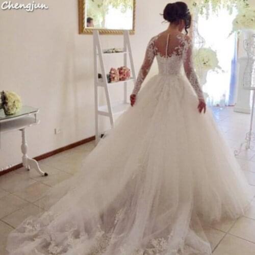 Chengjun Tulle Long Sleeve Royal Train Ball Beauty Wedding Dress