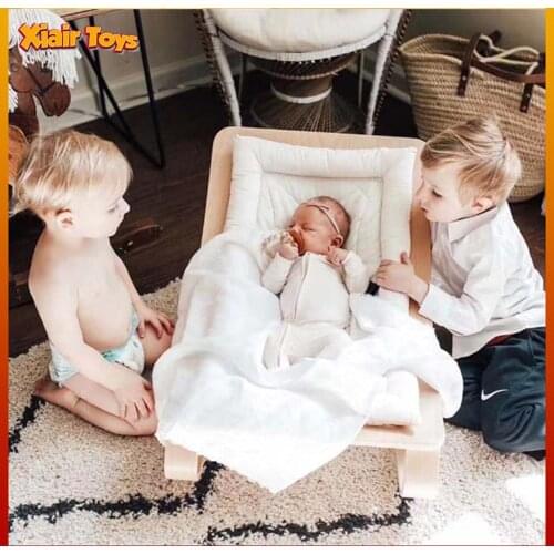 Montessori childrens cradle baby sleeping comfort rocking chair baby cushion wooden sleeping recliner organic crib