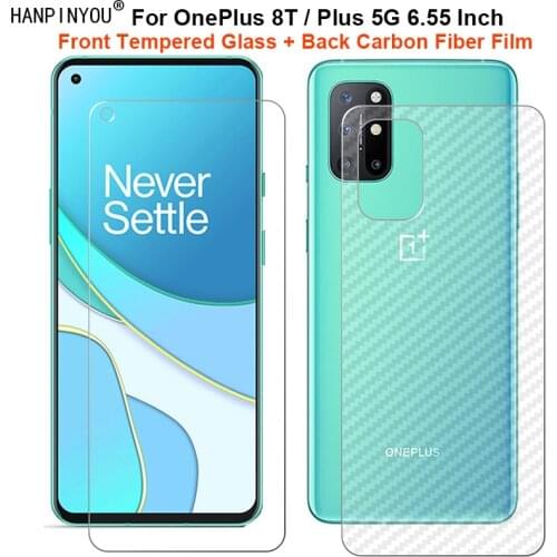For OnePlus 8T / Plus 5G 6.55" 1 Set = Soft Back Carbon Fiber Film + Ultra Thin Premium Tempered Glass Front Screen Protector