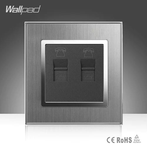 Double RJ11 TEL Socket Wallpad 110-250V Satin Metal Frame UK EU Standard 2 Double TEL Telephone Phone Jack Plug Port Wall Socket