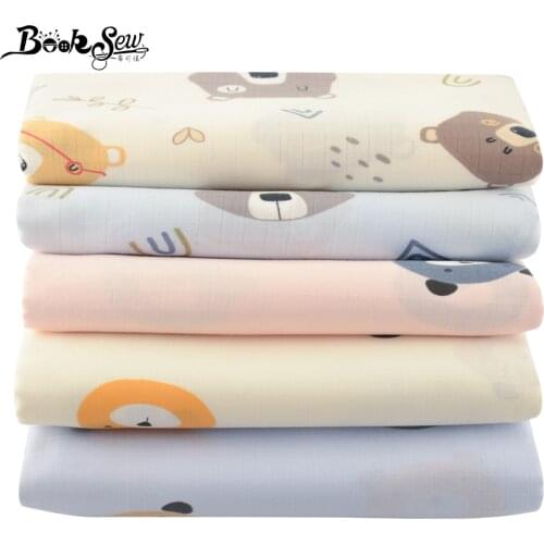 Booksew Cartoon Print Double Layer Soft Skin-Friendly Breathable Plaid Gauze Cotton Cloth Fabric for Sewing Baby Dress diapers