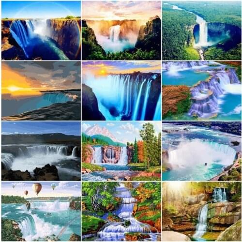 GATYZTORY Paint By Number Waterfall Landscape Drawing On Canvas HandPainted Painting Art Gift DIY Pictures By Number Kits Home D