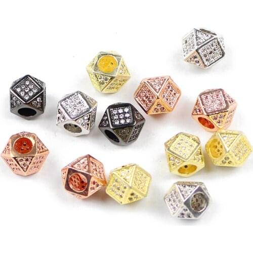 YHBZRET White Zircon Geometric Copper Spacer beads 2pcs 7mm CZ Crystal Charms metal Loose beads for Jewelry making bracelet DIY