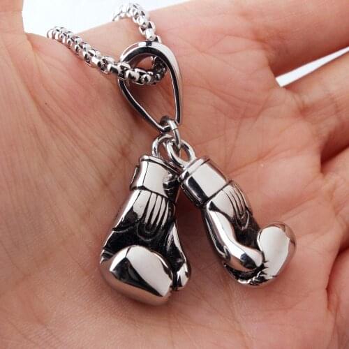 Hip Hop Stainless Steel Boxing Gloves Pendant Necklace with free Box Chain Jewelry for Men Christmas Gift