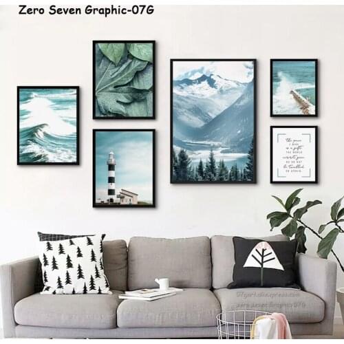 Canvas Painting Nordic Landscape Blue Green Forest Mountain Surf Lighthouse Leaves Wall Art Print Poster Home Decoration Picture