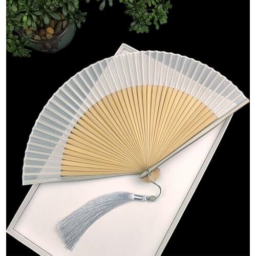 Chinese Style Pure Color Silk Folding Fan For Cosplay Dress Party Photography Bamboo Fan