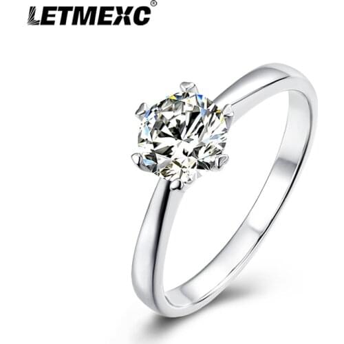 Letmexc Classical 925 Silver White Gold Moissanite Diamond Ring 1ct VVS1 D Color 6.5mm for Women Engagement Wedding Rings