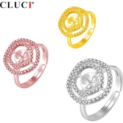 CLUCI 925 Sterling Silver Big Zirconia Ring Mounting for Women Wedding Jewelry Making Jewelry Gift Adjustable Sizes SR2142SB