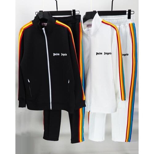 Palm Angels 21SS Logo letters Men and Women Cotton Long Sleeve Jacket +Pants Set Sports Jacket Set,Mens womens Casual suits
