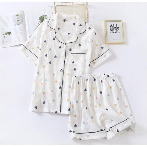 Summer linen pajamas suit cute heart-shaped thin sleepwear section home service suit woman breathable nightwear