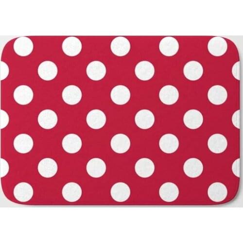 HOT Bathroom Rugs Red and Polka White Dots Bath Mat Flannel Absorbent Non Slip Doormat for Entrance Door Bathroom Carpet