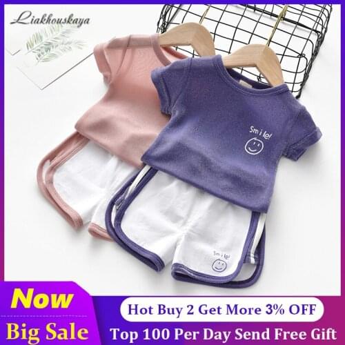 Cute Girls Summer Outfits 2 Pcs Clothing Set Children Girl Tee + Shorts Pants Outwear For 2-11 Year Baby Girl Pure Color Clothes