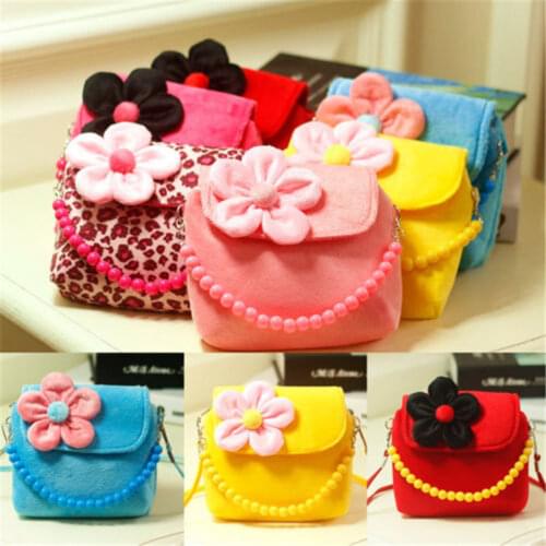 Kids Baby Girl 3D Flower Mini Zipper Cover Shoulder Handbag Key Coin Purses Crossbody Bag Velvet Satchel Messenger Purse Tote