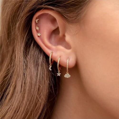 Minimalist 3pairs minimal decliate simple mini small stud earrings 925 sterling silver moon star lightning bolt cz earring sets