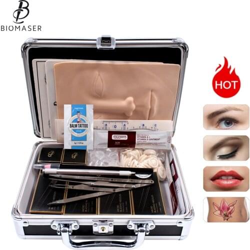 Tattoo Kit Permanent Makeup Eyebrow Microblading Kit 3D Practice Skin Ink Ring Cup Manual Pen Beauty Kit Set Beginners Tools