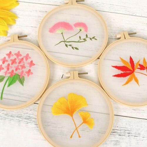 Ginkgo Embroidery Starter Kit for Beginners Line Embroidery Kits DIY Embroidery Pattern Easy Embroidery Set English Manual