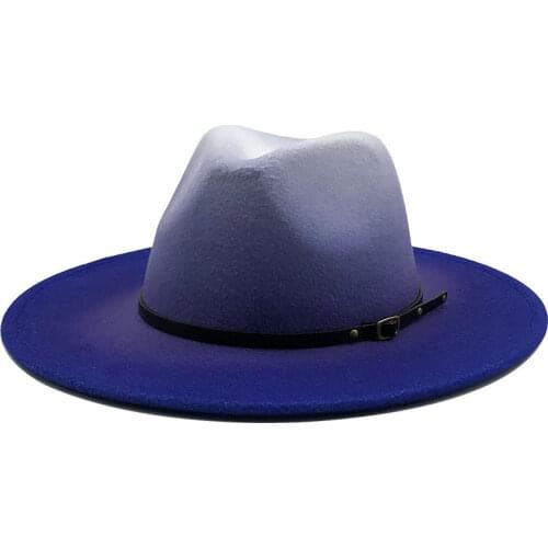 New Arrivel High Quality Women Men Woollen Felt Fedora Hat Wide Brim Painted Blue Jazz Panama Church Top Hat