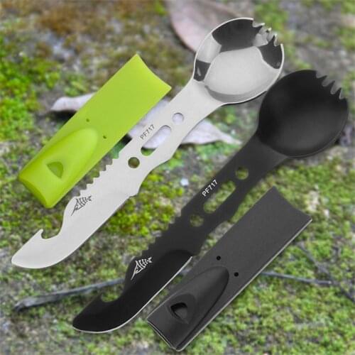 WolFAce Multifunction Camping Cookware Spoon Fork Bottle Opener Portable Tool Safety Survival Durable Stainless Steel Kit New