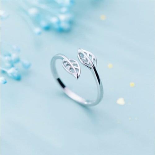 Simple 925 Sterling Silver Leaf Rings for Women Wedding Jewelry Adjustable Rings Anillos jz544