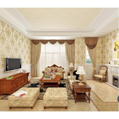Q QIHANG European Style 3D Embossing Non-woven Wallpaper Sitting Room Bedroom TV Setting Wall Wallpaper 0.53m*10m=5.3m2
