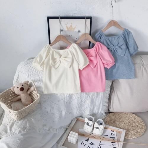 Girls' shirt summer dress 2021 New Korean Bow Short Sleeve top Babys Short Sleeve