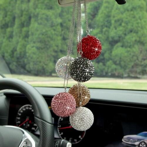 Blings Rear View Mirror Ball Ornament Rhinestone Auto Interior Vehicle Car Ball Pendant