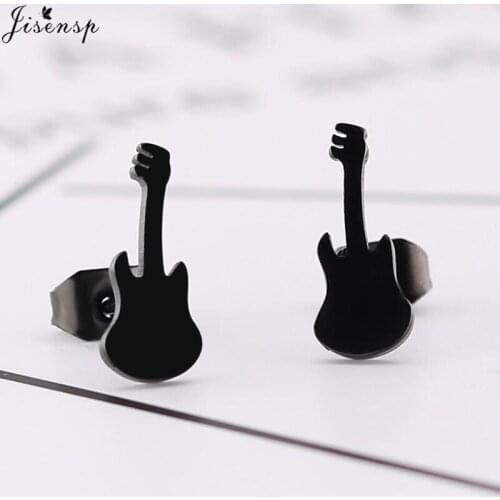 Jisensp Rock Punk Guitar Stud Earrings for Women Men Stainless Steel Earrings Musical Instruments Jewelry Ear Stud bijoux