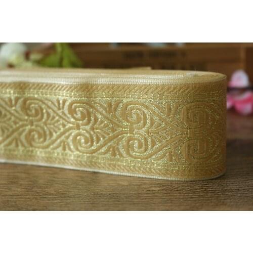 Wide 5cm 10yards/lot Polyester Woven Jacquard Ribbon black gold Geometric pattern for curtain and clothing accessory LS-2329