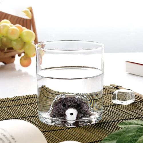 Cartoon Animal Water Glass Crystal Cup Whiskey Wine Glass Home Office Cute Pet Modeling Cups Fox Bear Head Transparent Teacup