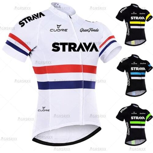 STRAVA Pro Bicycle Team Cycling Jersey Bike Short Sleeve Jersey for Mens Cycling Shirts Breathable MTB Anti-UV Bicycle Jerseys