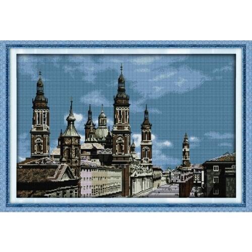 Everlasting Love European Old Castle Chinese Cross Stitch Kits Ecological Cotton Stamped Printed 11CT DIY Christmas Decorations