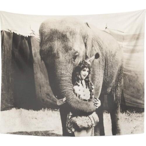 1910S Black Retro Elephant Embracing Circus Performer White Vintage 1920S 1940S Home Decor Tapestry Wall Hanging for Living Room