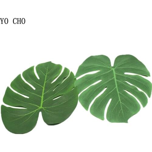 YO CHO 12pcs/lot Turtle Leaves Plant Artificial Silk Leaf Plants Family Wedding Home Decoration DIY Jungle Party Decorations