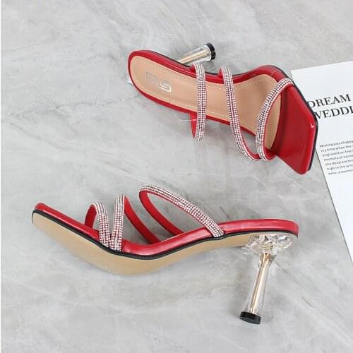 Womens high-heeled sandals 2021 summer new diamond ribbon solid color sexy fashion sandals comfortable 8cm36-41