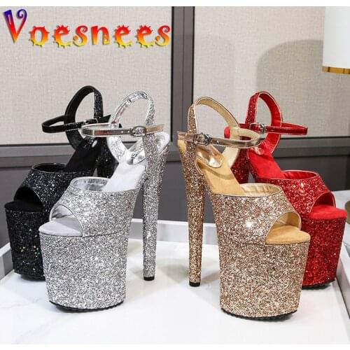 Korean Style Nightclub Summer Ladies Shoes New Walk Show Sandals Platform Thin High Heels Bling Diamonds Party Women Shoes 20cm