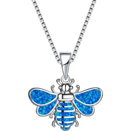 2021 Cute Small Bee Animal Pendant Necklca for Women Jewelry Accessories Fashion Satement Imitation Blue Fire Opal Necklace