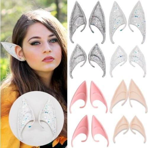 1 Pair Shiny Glitter Sequins Pointed Elf Ears Tips Anime Fairy Pixie Cosplay Costume Accessories for Christmas Halloween Themed