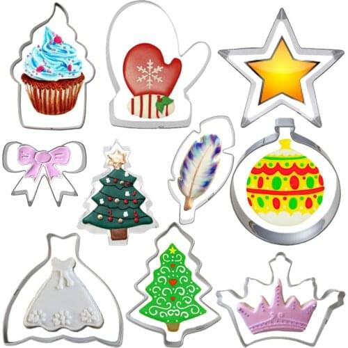 10Pcs Happy New Year Christmas House Cookies Mold DIY Baking Tool Biscuit Fondant Cutters Gingerbread Man Cake Printing Decorate