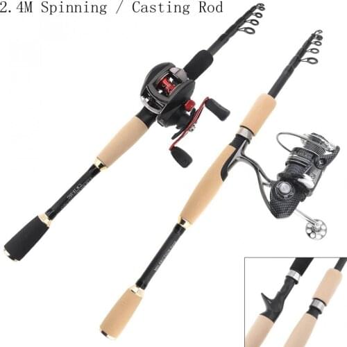 2.4m 6 Section Carbon Fiber Rod Portable Lure Fishing Rod Ultra Light Spinning / Casting Fishing Pole