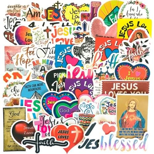 50Pcs/Set Jesus Christianity Faith Self-made Sticker Bible Prayer Believer Waterproof Stationery Stickers For Gifts Toy Stickers