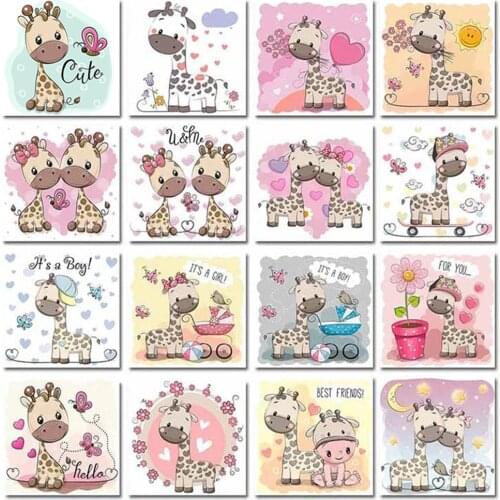 5D Diy Diamond Painting Cartoon Giraff Family Decor Embroidery Picture Handmade Art 3D Mosaic Diamond Art Children Gift Bh035